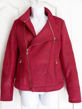 NWOT Desigual red faux suede embroidered moto jacket